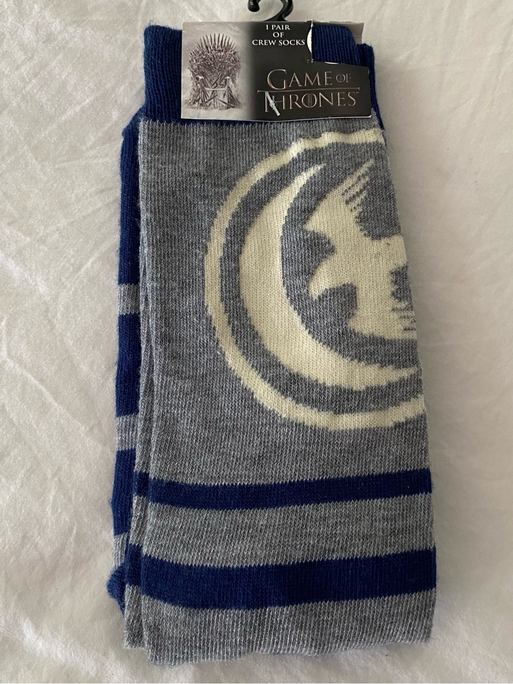 Game of Thrones Crew Socks Mens 6-12 Polyester Spandex HBO Gray Blue NWT